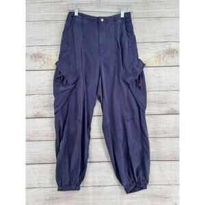 Pilcro Anthropologie Linen Blend Cargo Jogger Pants Womens XS Blue Purple